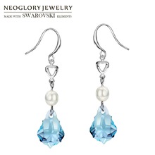 Neoglory-pendientes largos de cristal y perlas de agua dulce para mujer, aretes colgantes geométricos elegantes para fiesta clásica 2024 - compra barato