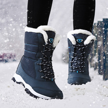 Botas de nieve cálidas con plataforma de piel para mujer, zapatos impermeables de tacón grueso de felpa, botines de encaje de tacón, Invierno 2024 - compra barato