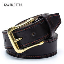Fashion Plaid Cowskin Belt For Men Antique Brass Buckle Classic Genuine Leather Belt For Jeans Male Strap With Three Stitching 2024 - buy cheap