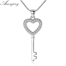 ANENJERY 925 Sterling Silver Jewelry CZ Zircon Crystal Love Heart Key Pendant Necklace For Women Gift Chain collares S-N74 2024 - buy cheap