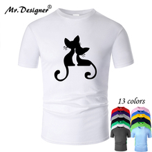 Gato bonito de Arte de Linha O Pescoço Camiseta de Algodão Men Unisex Summer Manga Curta Projetado Casual Novas Mulheres Da Moda Top tees m01009 2024 - compre barato