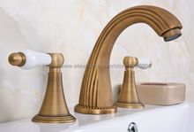 Antique Brass Widespread Three Holes Basin Sink Faucet Deck Mounted Double Handle Bathroom Sink Mixer Taps Ban091 2024 - buy cheap