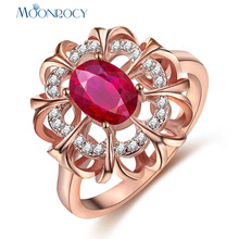 MOONROCY Wedding Rings Cubic Zirconia Rose Gold Color CZ Crystal Rings Flower for Women Girls Gift Drop Jewelry Wholesale 2024 - buy cheap