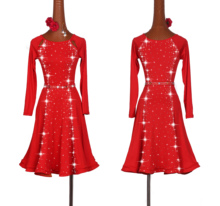 Женское платье для латиноамериканских танцев, блестящее красное платье для соревнований, стразы 2024 - купить недорого