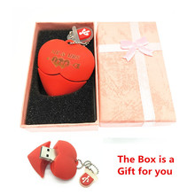 (over 10 PCS) Free LOGO customize Red heart wedding gift USB Flash 2.0 Memory Drive Stick Pen/Thumb 4gb 8gb 16gb 32gb 64gb + Box 2024 - buy cheap