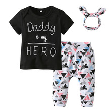 Cute Newborn Baby Girl Clothes 3Pcs Toddler Clothing Set Cotton Fashion Letter T-shirt Tops Color Geometric Pants with Headband 2024 - buy cheap