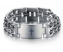 Mens  Polished Stainless Steel Scripture Bible Curb Wrist Chain Bracelet Bangle Lords Prayer was in spanish 8.66'' 22mm 2024 - buy cheap