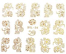 $1.5=10pcs/lot DTL-34 Gold 3D Flowers Design Nail Art Water Transfer Nails Stickers Decals Stickers for Nail Decorations 2024 - buy cheap