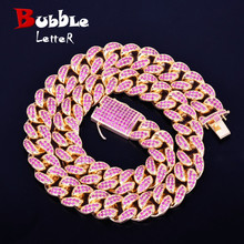 20mm Heavy Pink Color Zircon Miami Cuban Chain Necklace Big Choker Bling Bling Hip hop Men Jewelry Link 16" 18" 20" 2024 - buy cheap