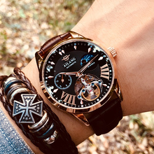 2018 Luxury Skeleton Tourbillon Mechanical Watch Men Automatic Classic Rose Gold Leather Mechanical Wrist Watches Reloj Hombre 2024 - buy cheap