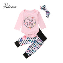 2018 Brand New Autumn Winter Toddler Baby Girl Clothes Set 3PCS Long Sleeve Letter Print Pink Romper Tops+Striped Pants+Headband 2024 - buy cheap