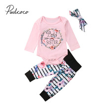 Conjunto de ropa para niña pequeña, pelele rosa de manga larga con estampado de letras, Tops + Pantalones a rayas + diadema, otoño e invierno, 3 uds., novedad de 2018 2024 - compra barato