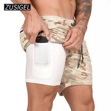 ZUSIGEL мужские двухслойные шорты быстросохнущие дышащие для тренировок и фитнеса спортивная одежда спортивные камуфляжные шорты для тренировок 2024 - купить недорого