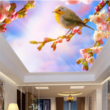 wellyu Custom portrait mural wallpaper 3d обои dream peach flowers bird bird roof ceiling wallpaper ceiling decoration painting 2024 - buy cheap