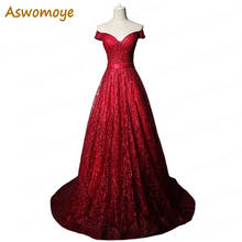Aswomoye-vestido longo de noite, com lantejoulas, moda 2018, vestido de baile, festa 2024 - compre barato