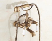 Wall Mounted Antique Brass Bathtub Faucets Bathroom Basin Mixer Tap With Hand Shower Head Bath & Shower Faucet Ktf153 2024 - buy cheap