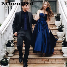 Mbcully-elegante vestido de noche árabe azul marino para mujer, vestido de fiesta Formal de talla grande, línea A, Dubai, 2020 2024 - compra barato