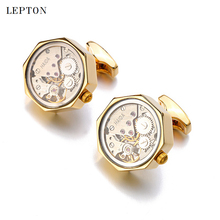 Hot Non-Functional Watch Movement Cufflinks Glass-Fronted Lepton Steampunk Gear Watch Mechanism Cufflink for Mens Drop Shipping 2024 - buy cheap