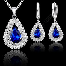 Jewelry Sets 925 Sterling Silver Austrian Crystal Pendant Necklace 18" Chain Hoop Earring Lever Back Women Gift Accessory 2024 - buy cheap