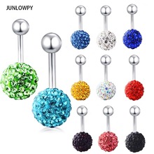 JUNLOWPY-pendiente para trago, piercing para el cuerpo, mezcla de 10 colores, 50 Uds./lote, Anillo para el ombligo, Bola de Disco de cristal, 10mm 2024 - compra barato