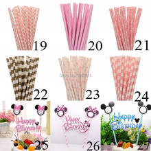 New 25pcs/lot Gold Pink Paper Straws For Kids Birthday Wedding Decoration Party Event Supply Mickey Minnie Mouse Cupcake Flags 2024 - buy cheap