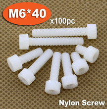 100pc DIN912 M6 x 40 White Plastic Nylon Screw Hexagon Hex Socket Head Cap Screws 2024 - buy cheap