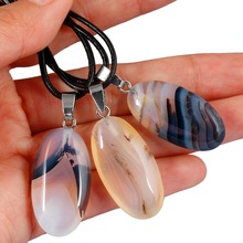 TUMBEELLUWA 1Lot (5Pc) Oval Natural Onyx Pendant Necklace,Amulet Reiki Healing Crystal,Adjustable Leather Cord for Unisex 2024 - buy cheap