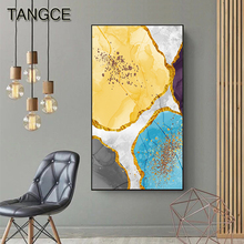 Abstract Golden Blue Painting Tableaux Big Yellow Poster Print Gold Wall Art Pic for Living Room Aisle Cuadros Salon Decoracion 2024 - buy cheap