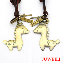 JUWEILI Jewelry 10pcs Cute Horse Copper Metal Adjustable Leather Necklace Pendant Charm Female Sweater decorations Accessories 2024 - buy cheap
