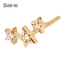 BAIHE Solid 14K Yellow Gold 0.03ct H/SI Natural Diamonds Earrings Wedding Gift Trendy Fine Jewelry Star Stud Earrings Women 2024 - buy cheap