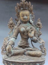 13" Tibet Buddhism Old Bronze Seat Lotus White Tara Goddess Buddha Statue 2024 - buy cheap