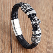 Cross Bracelet High Quality Male Jewelry BraceletLeather Rope Chain Stainless Steel Magnetic Clasp WristBand Male Jewelry 2024 - buy cheap