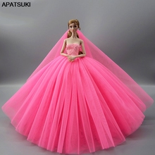 Горячая Розовая кукла платье для куклы Барби одежда Высокое качество вечернее платье наряды Свадебные платья + вуаль 1/6 Аксессуары куклы 2024 - купить недорого