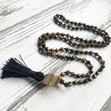 Mala Necklaces Jewelry Faceted Tiger's Eye Knotted Tassel Necklace Raw Rough Stone Pendant Long Necklace For Men And Women Gift 2024 - buy cheap