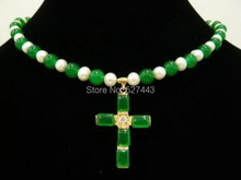 Sl20140622S-Colgante con forma de cruz de cristal 18K de piedra perla blanca verde auténtica, collar de 18" 2024 - compra barato