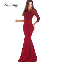 Ziamonga Vestidos Longo Hot Sale Full Mesh Dress 2019 Lace Patchwork Party Winter Long Sleeve Runway Bodycon Long Maxi Dress 2024 - buy cheap