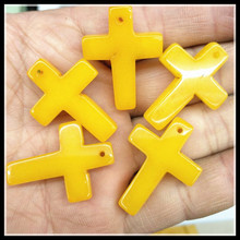 10pcs yellow jadee stone cross shape stone pendants top fashion diy jewelry findings for christian collecions   23x30mm 2024 - buy cheap