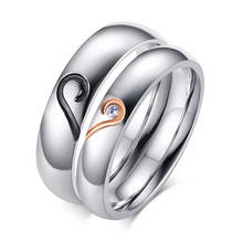 Engagement Wedding Ring for Women/ Men Stainless Steel Heart Zirconia Stone Couple Ring Heart Lovers' Ring 2024 - buy cheap