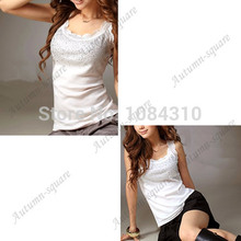 1PC  Fashion Women Elegant Lace Collar Bling Tank Tops Vnewest Sleeveless T-shirt 2024 - buy cheap