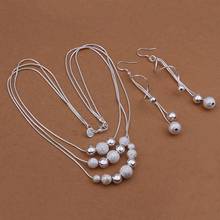 Wholesale jewelry silver plated Jewelry Set,silver plated Fashion Jewelry,Sand Light Bead Necklace+Earring Two Piece Set SMTS423 2024 - buy cheap