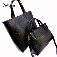 Two pieces/set 2016 Women Handbags Leather New Fashion Ladies Composite Shoulder Bag Satchel Women Black Large Totes Handbag 2024 - buy cheap