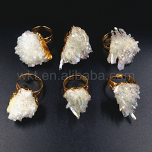 WT-R243 Wholesale ramdomly shape stone ring jewelry women fashion ring 10pcs gold color raw crystal angel quartz ring 2024 - buy cheap