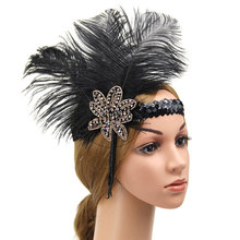 Faixa de cabelo vintage gatsby com strass, acessórios de cabeça com lantejoulas e strass, faixa de cabelo vintage 2019 s, bandana de penas falsas feminina, 1920 2024 - compre barato