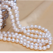 Collar de perlas cultivadas de agua dulce para mujer, joyería de 100%, collar de perlas largas auténticas blancas de 120cm, regalo para enamorados 2024 - compra barato