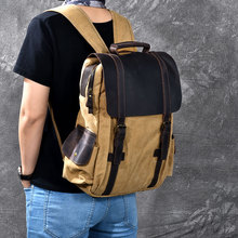 Mochila militar vintage de lona, bolsa de couro grande para homens e mulheres 2024 - compre barato