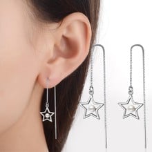 New Exquisite 925 Sterling Silver Jewelry Personality Long Tassel Hollow Pentagonal Stars Fashion Pearl Dangle Earrings SE313 2024 - buy cheap