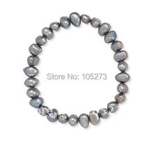 Charming Pearl Jewelry AA 7-8MM Gray Genuine Freshwater Pearl Bracelet 7.5inch Baroque Shaper Fashion Jewelry New Free Shipping 2024 - купить недорого