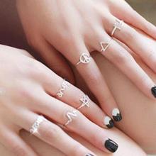 7pcs/set Midi Rings Set For Women 925 Sterling Silver Adjustable Knuckle Ring Triangle Five Stars Love Peace Heart Amen Wave 2024 - buy cheap
