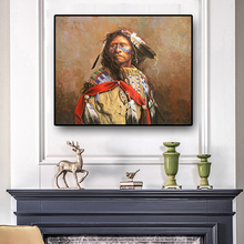Retrato nativo indio, pintura al óleo sobre lienzo, carteles e impresiones, imagen artística escandinava para pared para sala de estar 2024 - compra barato