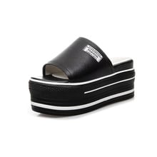 Women's Summer Slippers 2019 Thick Sole Casual Leather Ladies Slides Platform Shoes For Woman Summer Slippers Outside Shoes 2024 - buy cheap